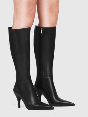 Wittner 1 Valorina Black Leather Cone Heel Long Boot, Size 40